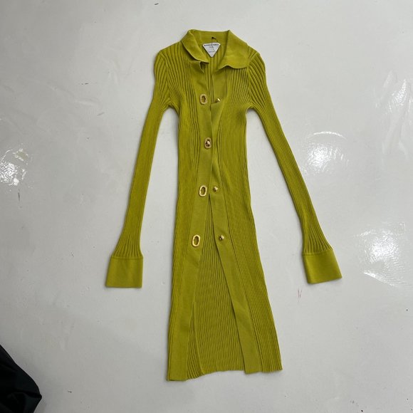 BOTTEGA VENETA GREEN SILK RIB SHIRT DRESS - Picture 4 of 5